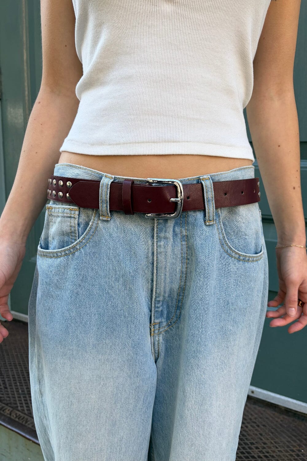 Faux Leather Stud Belt | Brown