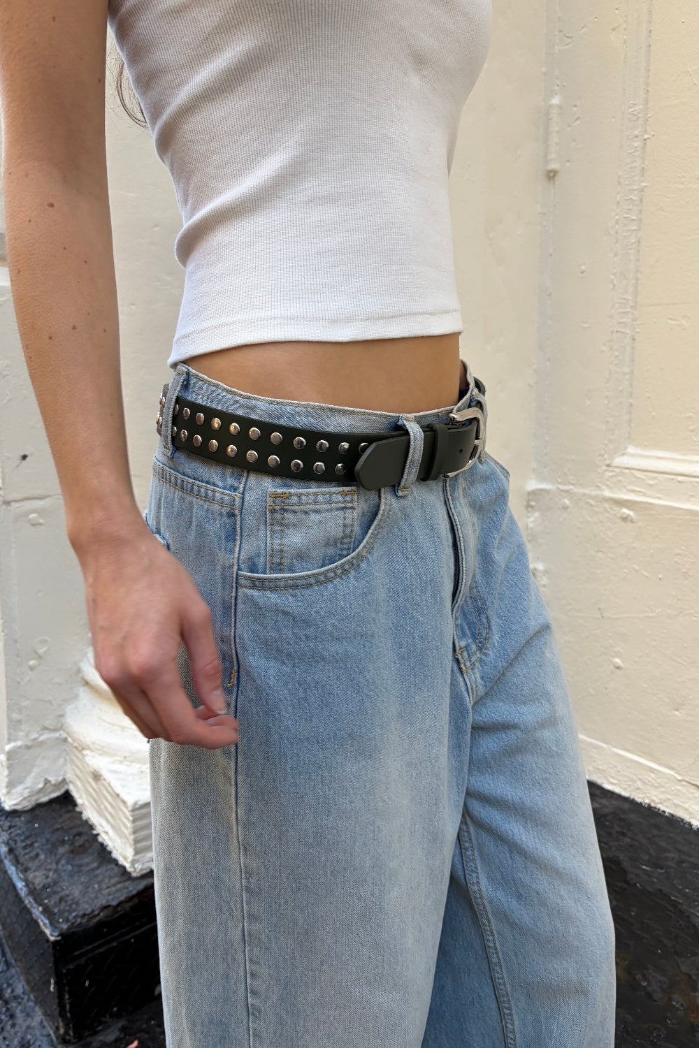 Faux Leather Stud Belt | Dark Green