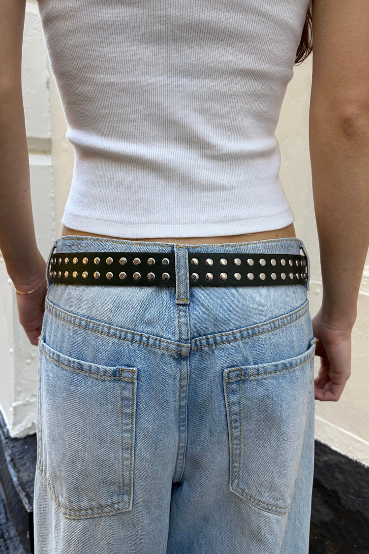 Faux Leather Stud Belt | Dark Green