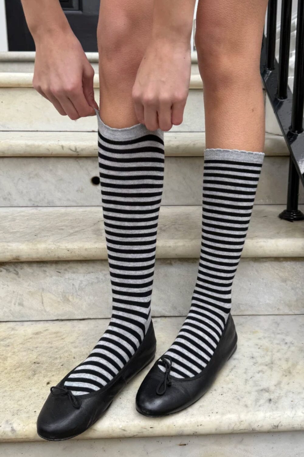 Striped Knee Socks | Dark Grey Black