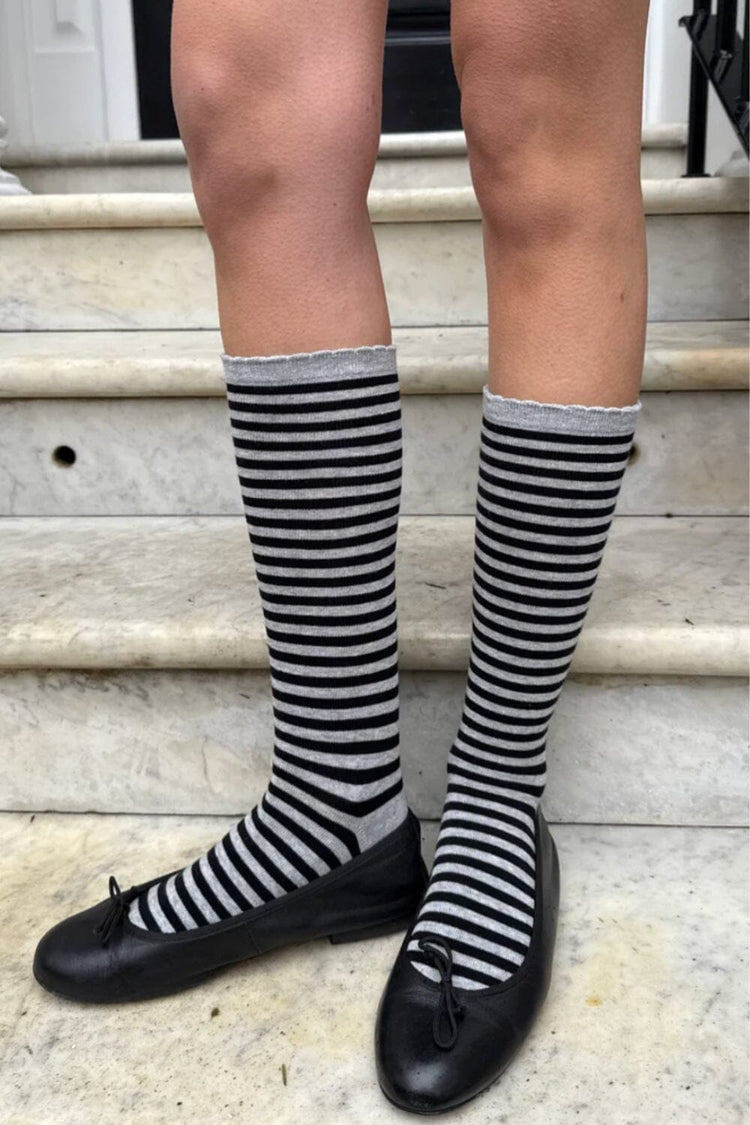 Striped Knee Socks | Dark Grey Black