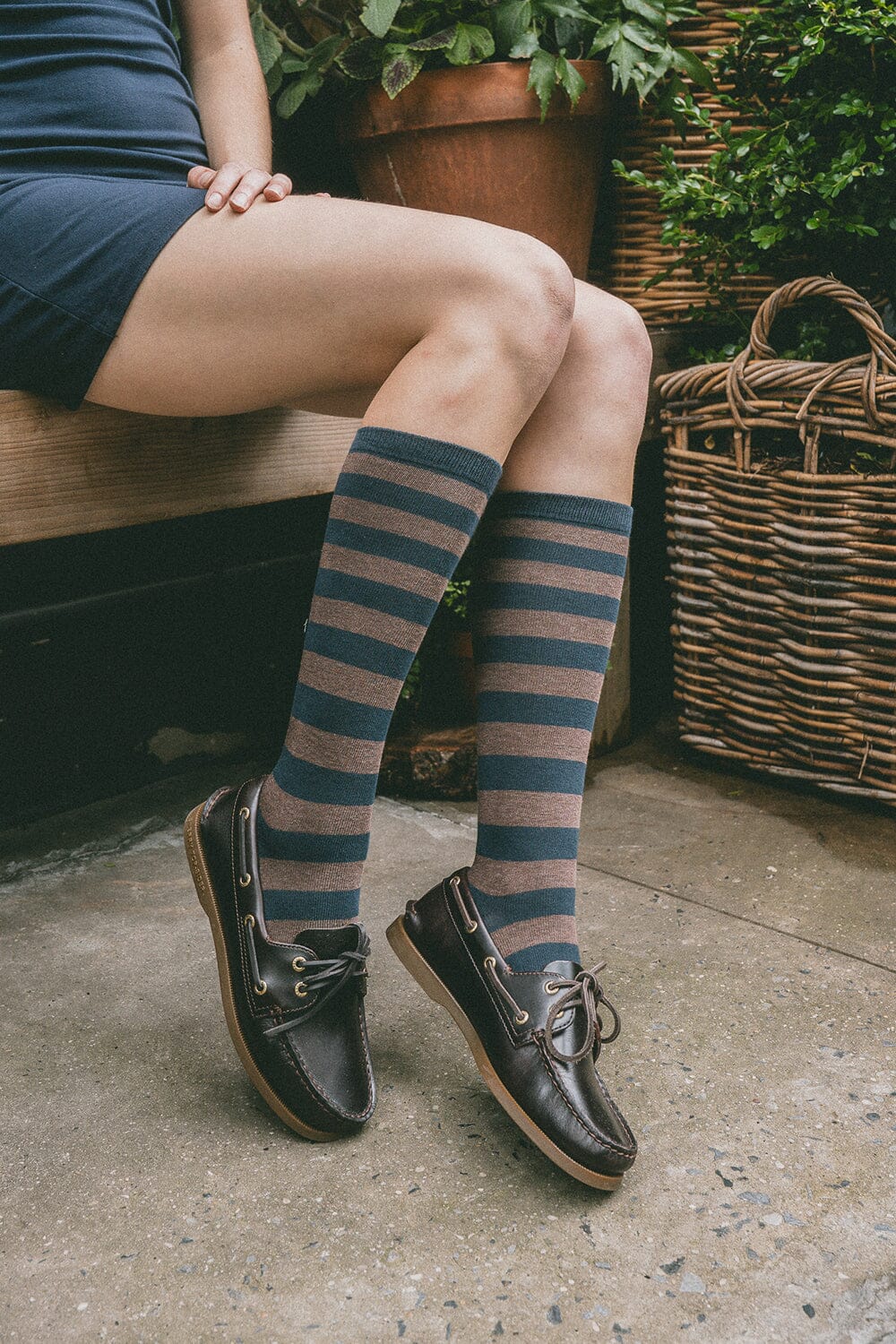 Dark Navy Blue With Brown Stripes