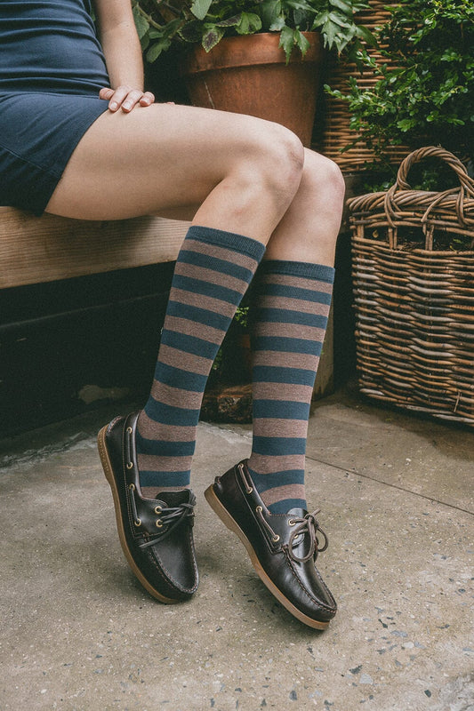 Dark Navy Blue With Brown Stripes