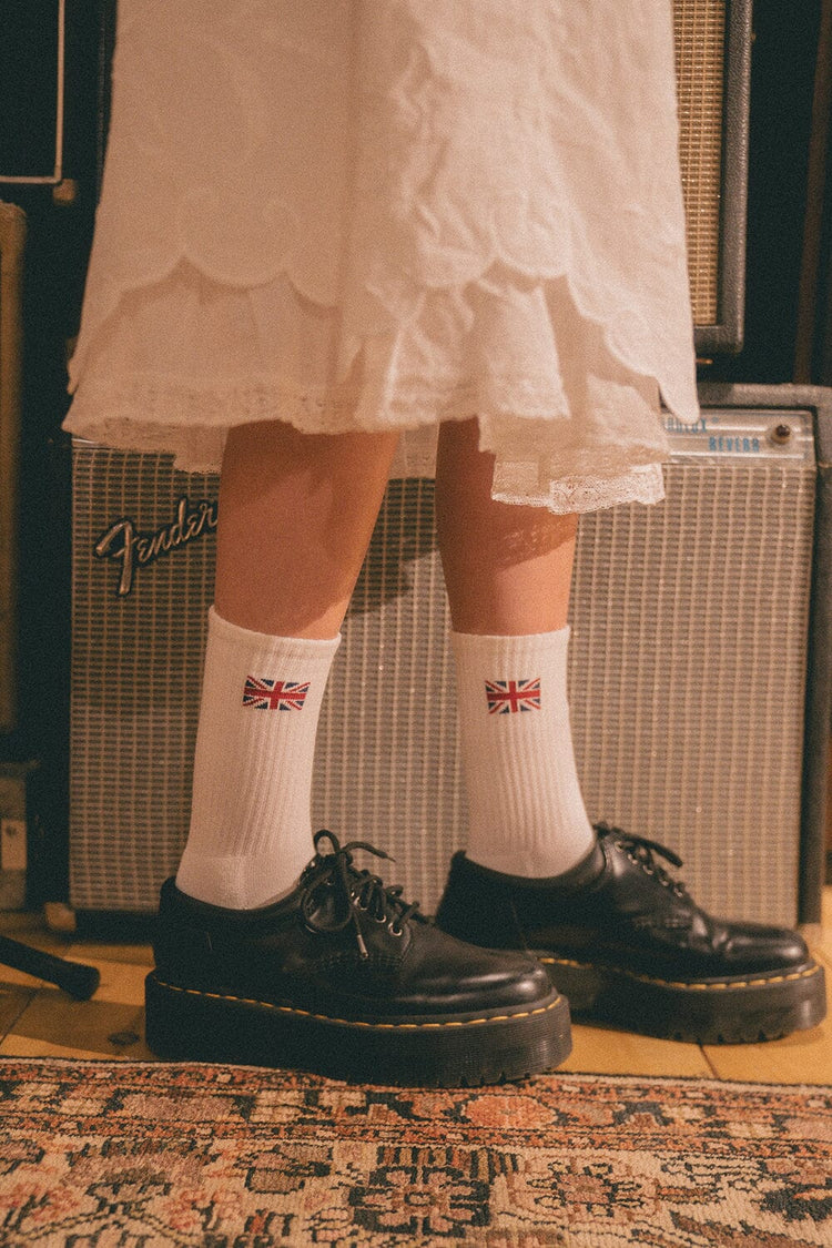 Union Jack Crew Socks | White
