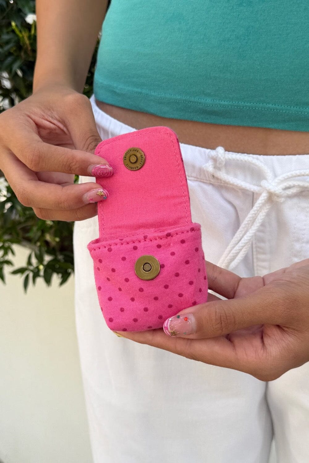 Polka Dot Mini Bag Keychain | Pink with Red Polka Dots