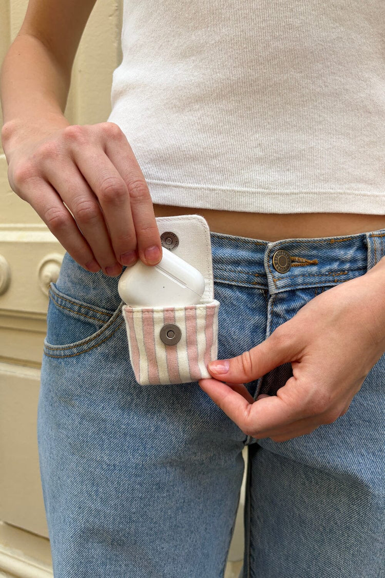 Striped Mini Bag Keychain | White and Pink Striped
