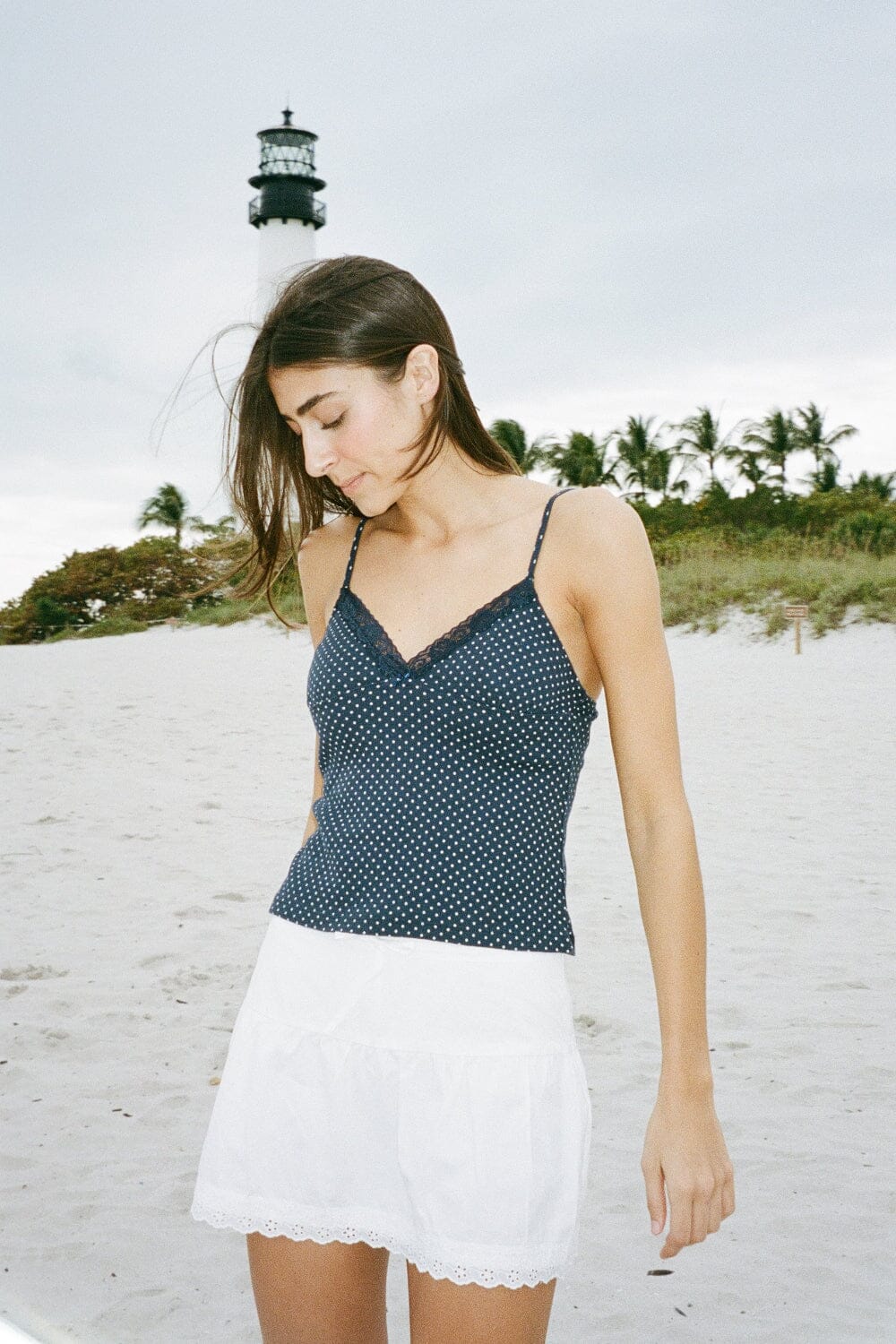 Tiffany Polka Dots Tank - Navy White Polka Dots / XS/S