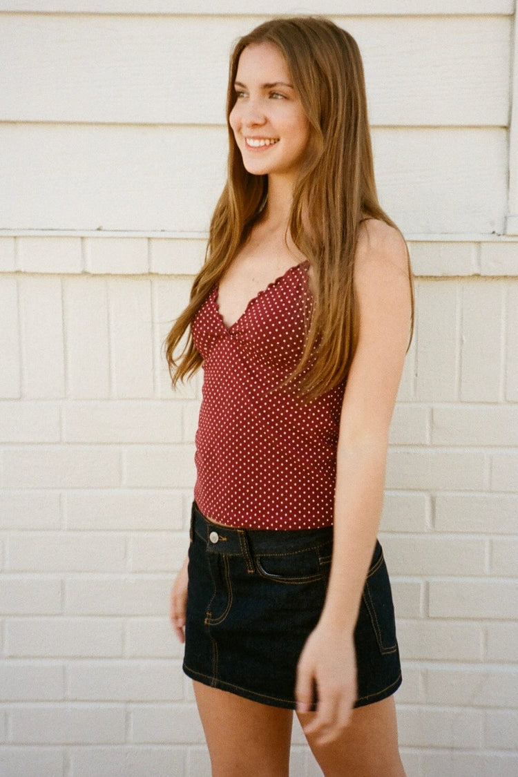 Tiffany Polka Dot Tank | Burgundy With White Polka Dots / XS/S