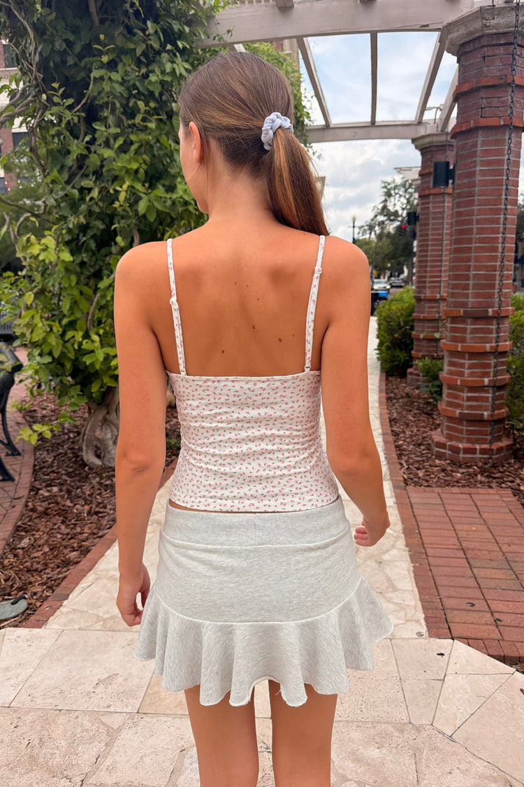 Serena Tank | White with Pink Rose Floral / XS/S