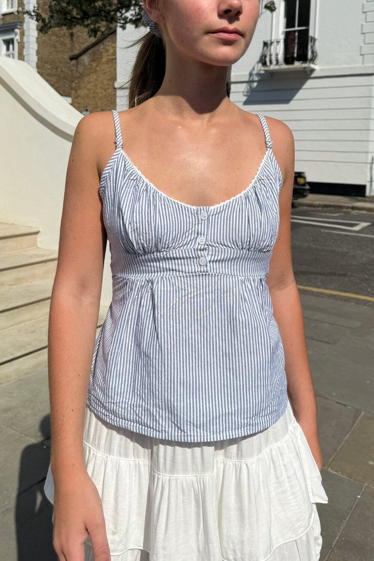 Tiffany Striped Top | Vertical Blue White Stripes / XS/S