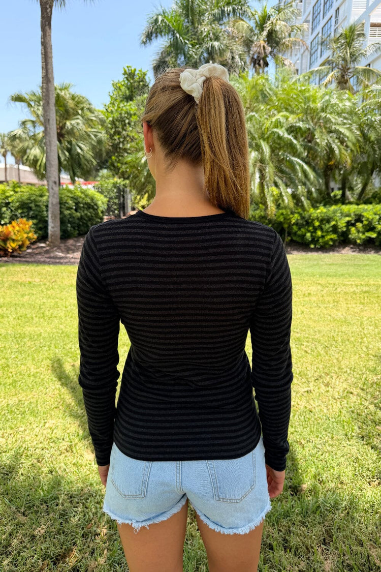 Leah Stripe Top | Dark Grey and Black Stripes / XS/S