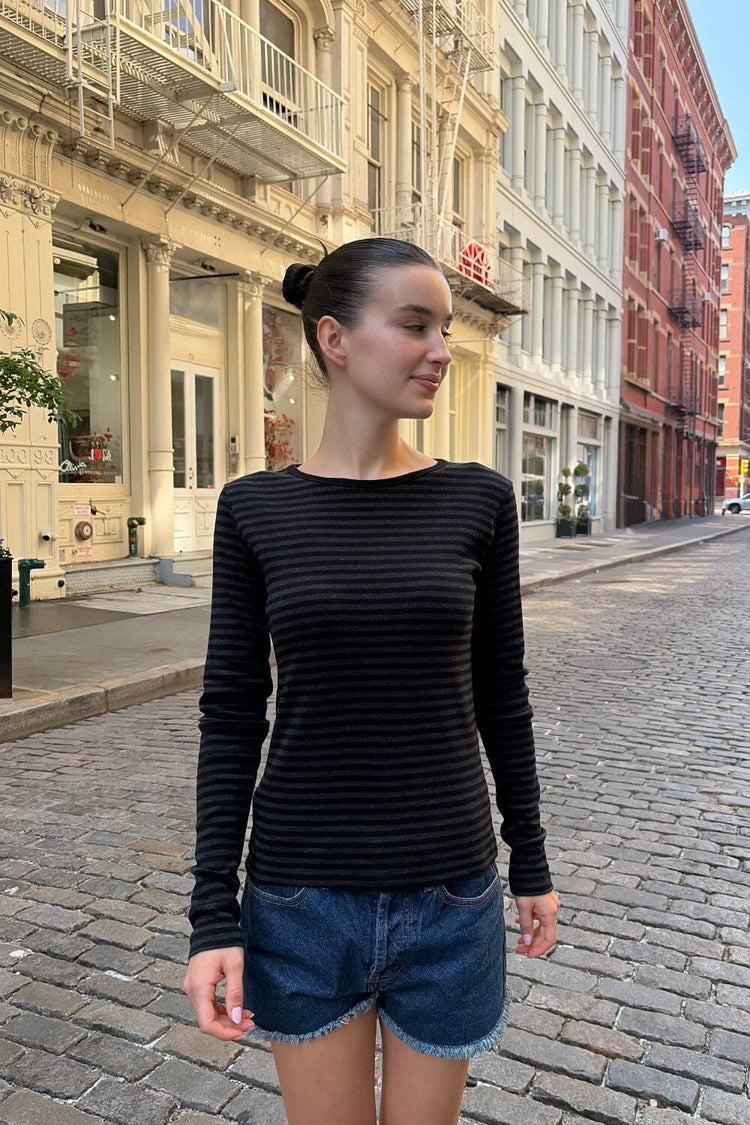 Leah Stripe Top | Dark Grey And Black Stripes / XS/S