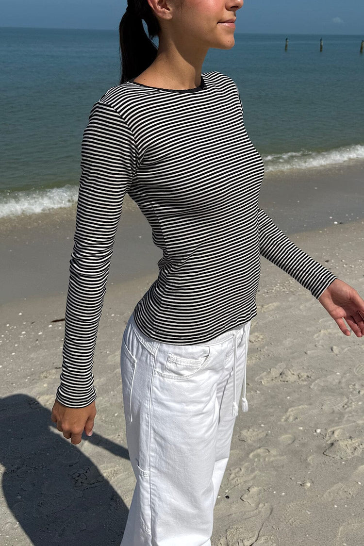 Leah Stripe Top | Black with White Stripes / XS/S