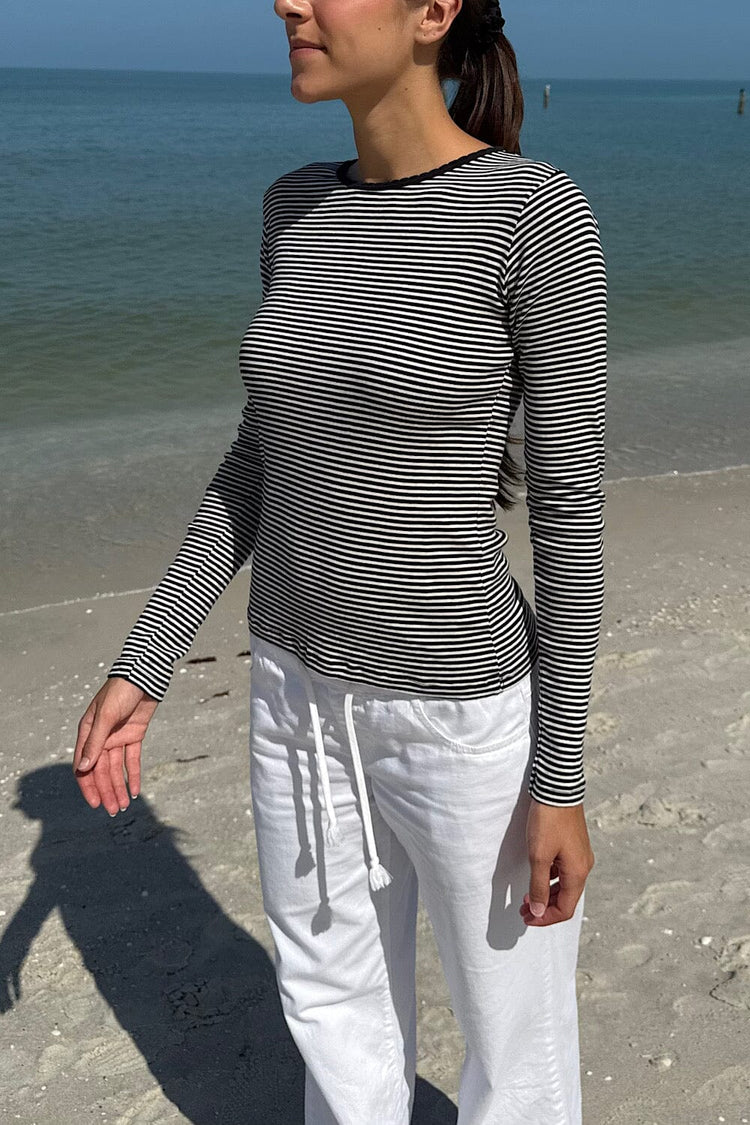 Leah Stripe Top | Black with White Stripes / XS/S