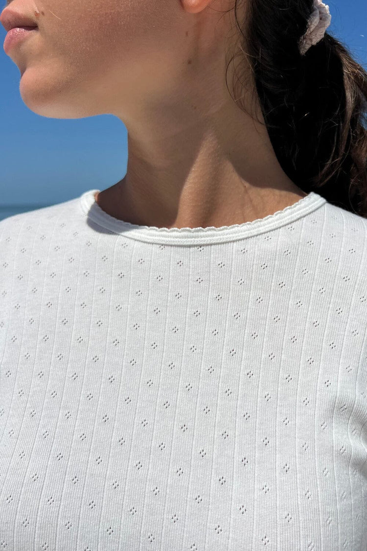 Leah Scallop Eyelet Top | Natural White / S