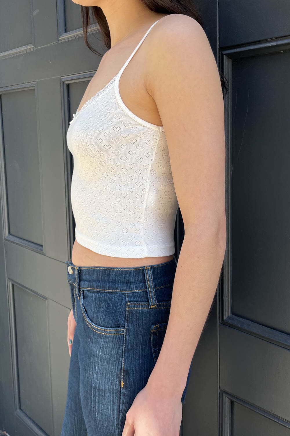 FR brandy melville skylar heart pointelle camisole white tank top coquette  lace