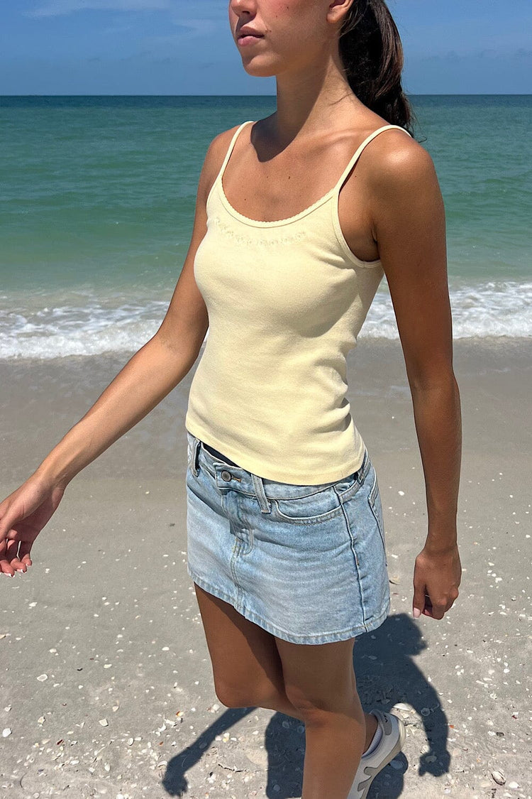 Skylar Flowers Scalloped Tank | Pastel Yellow / XS/S