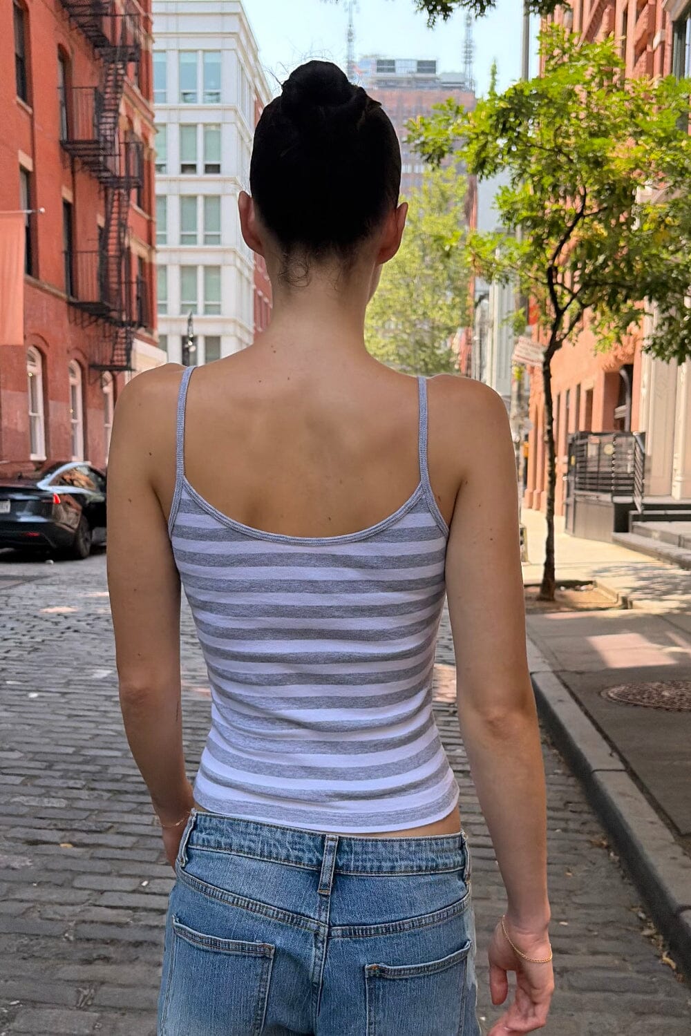Skylar Striped Tank | Heather Grey with White Stripes / XS/S