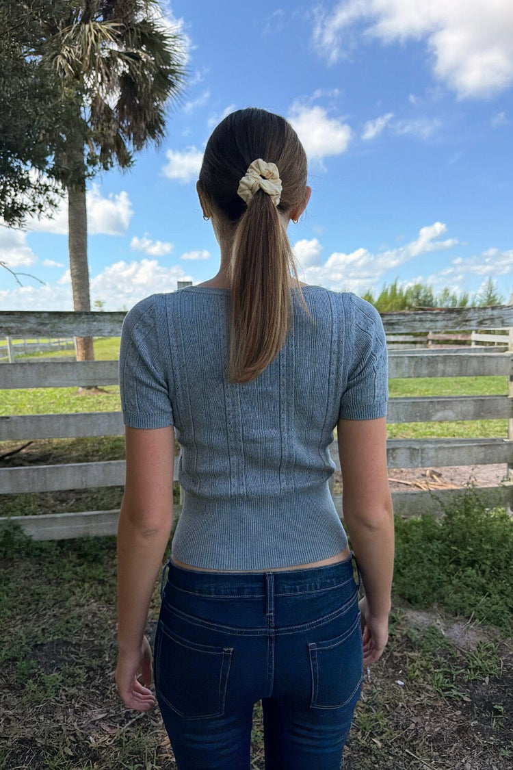 Zelly Eyelet Button Up Top | Heather Grey / XS/S