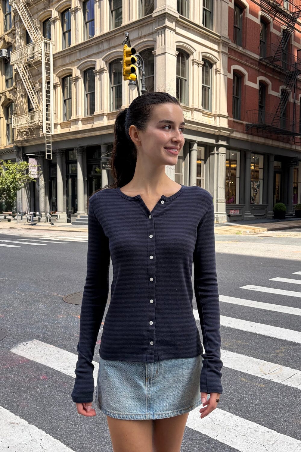Zelly Striped Top | Navy and Light Blue Stripes / S