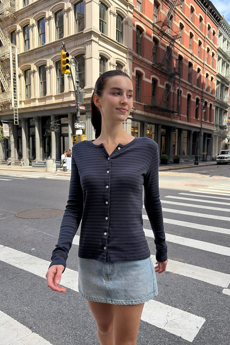 Zelly Striped Top | Navy and Light Blue Stripes / S