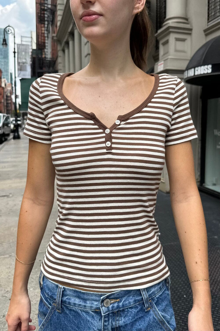 Zelly Long Stripe Top | Ivory Brown Thick Stripes / XS/S