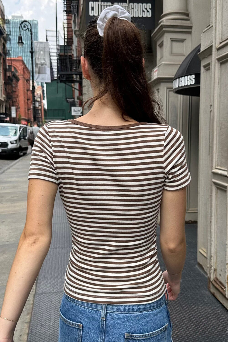 Zelly Long Stripe Top | Ivory Brown Thick Stripes / XS/S