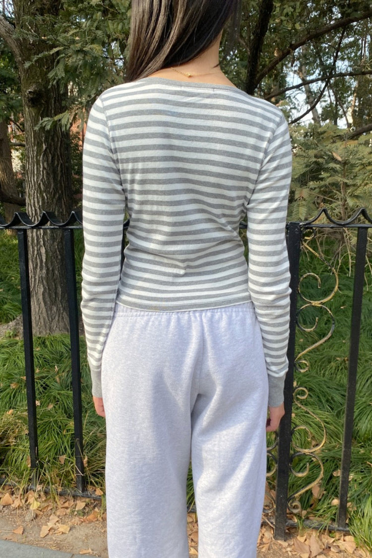 Zelly Striped Top | Heather Grey With White Stripes / XS/S