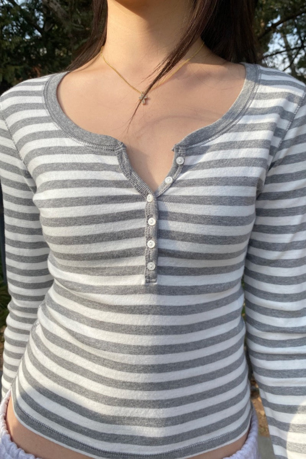 Zelly Striped Top | Heather Grey With White Stripes / XS/S