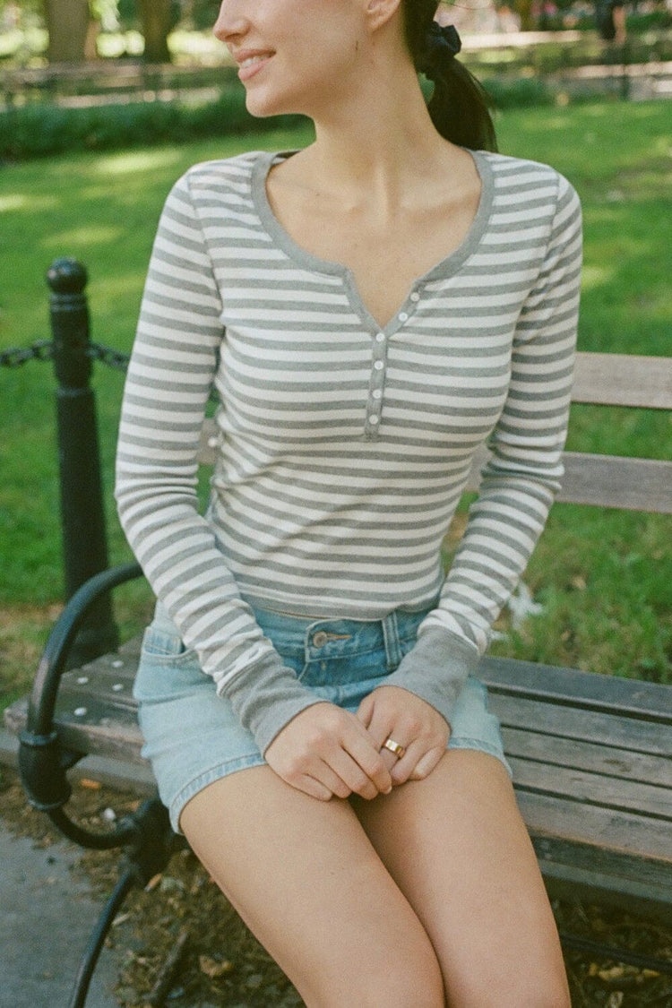 Zelly Striped Top | Heather Grey and White Stripes / XS/S