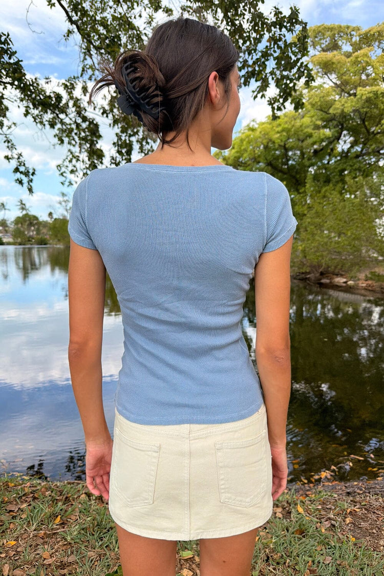 Zelly Ribbed Top | Blue Grey / XS/S
