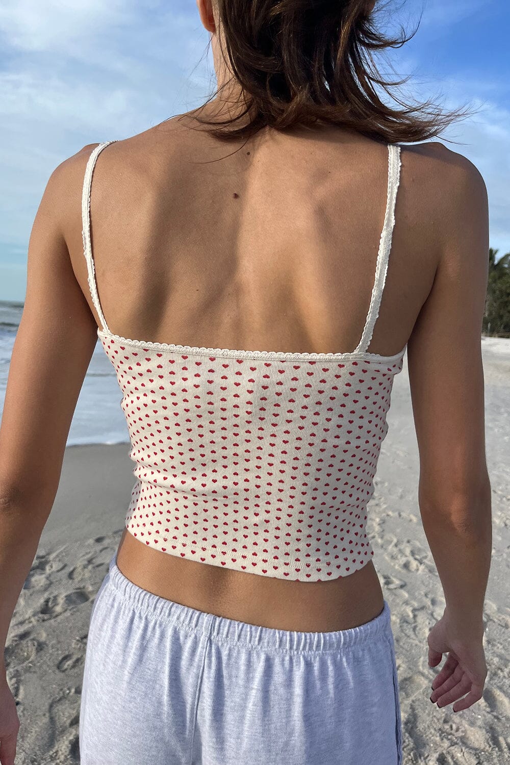 Ivory With Red Hearts / Cropped Fit