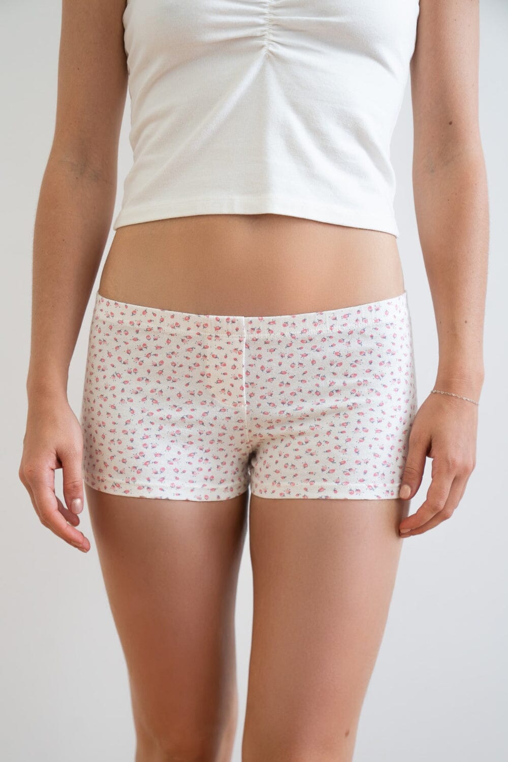 Floral Boyshort Boxer Underwear | White With Pink Rose Floral