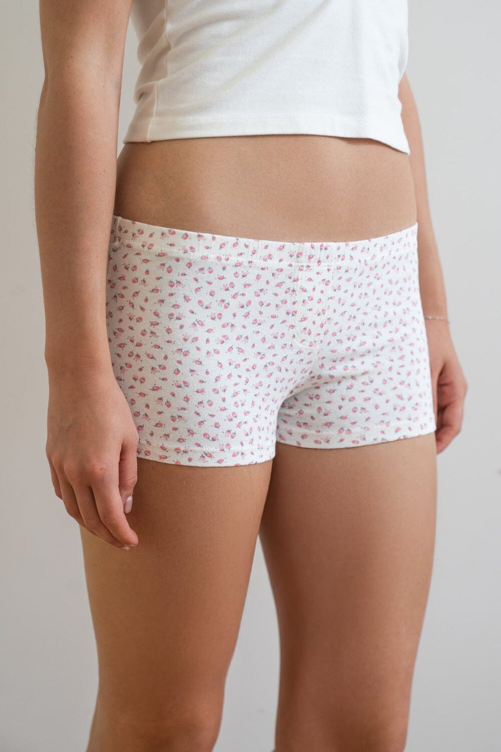 Floral Boyshort Boxer Underwear | White With Pink Rose Floral