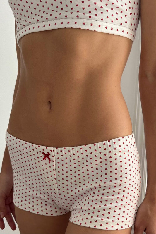 Bow Heart Boxer Underwear | Natural White / XS/S