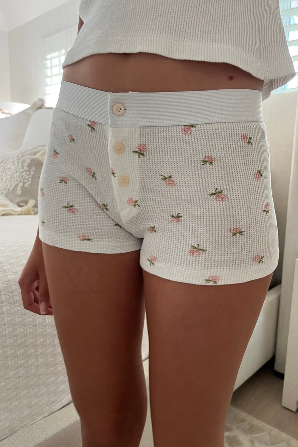 White With Pink And Green Floral / XS/S