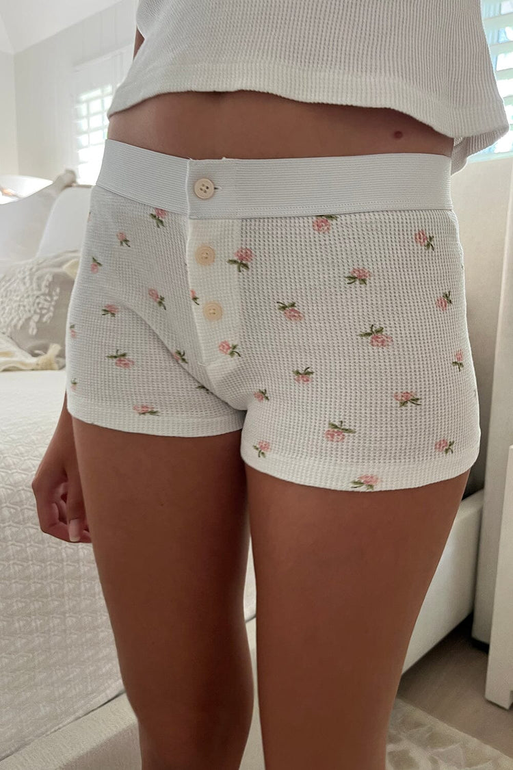 Floral Waffle Boy Short Underwear | White With Pink And Green Floral / XS/S