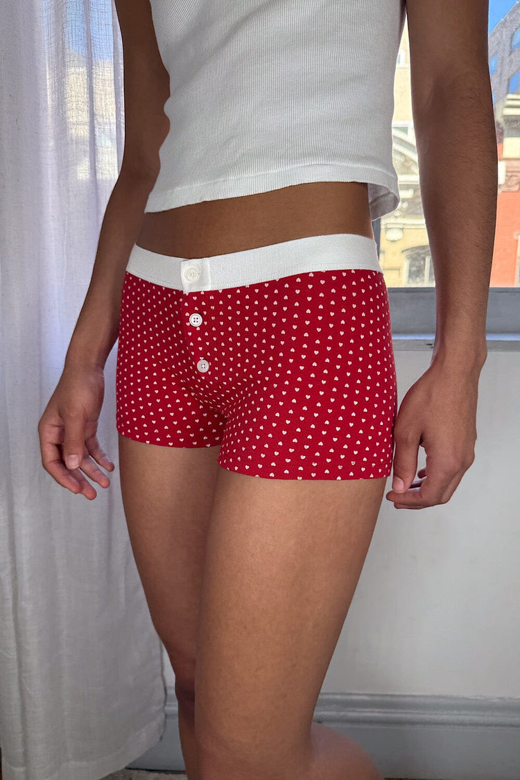 Boy Short Heart Underwear | Red with White Hearts / XS/S