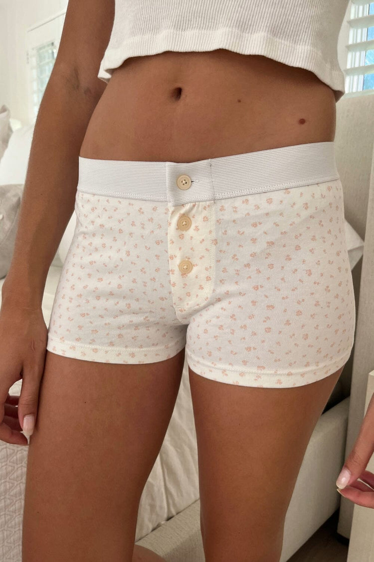 Boy Short Floral Underwear | white with baby pink floral / XS/S