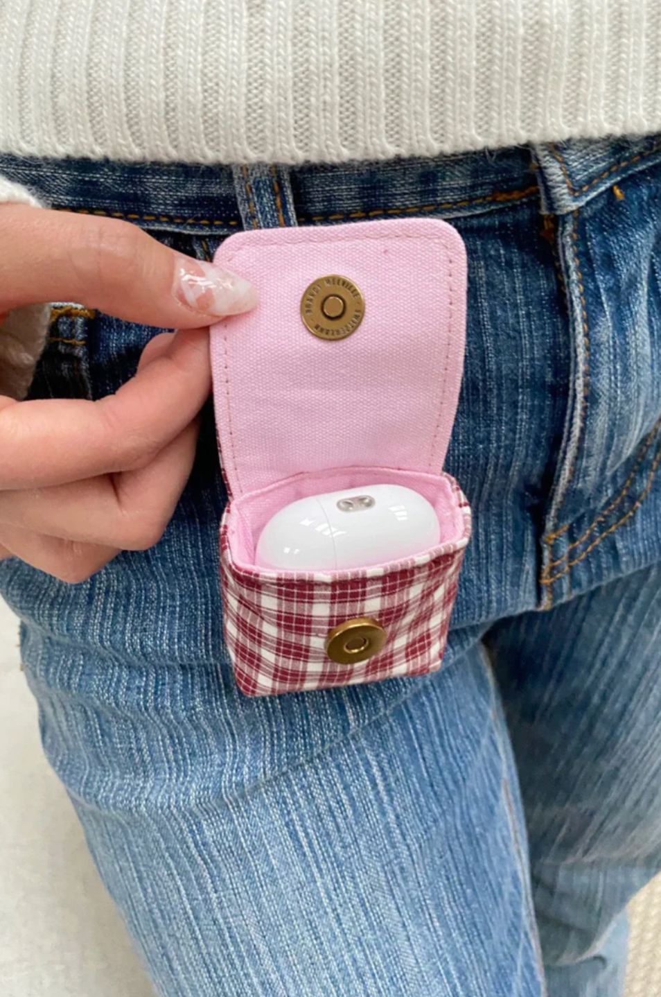 Plaid Mini Bag Keychain | Burgundy White Plaid