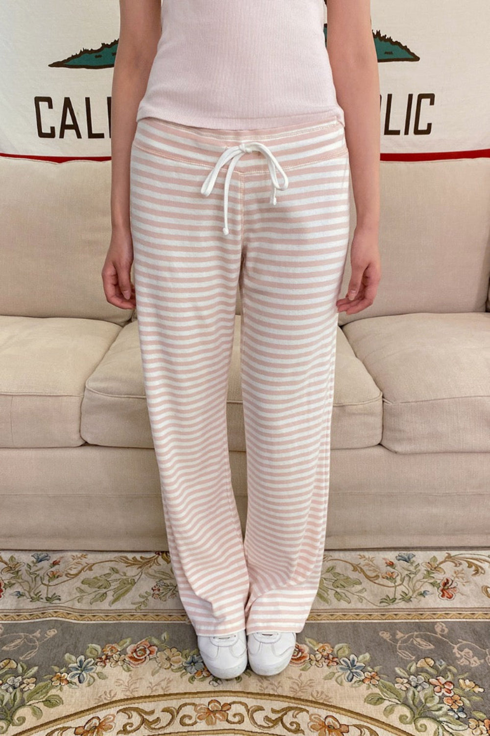 Hilary Striped Pants | Light Pink and White Stripe / XS/S