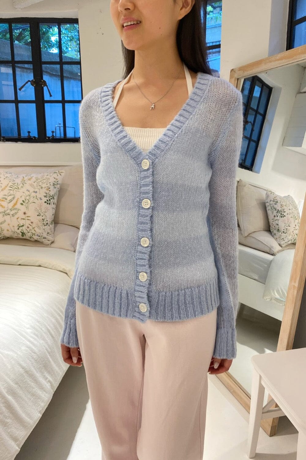 Nikki Striped Sweater | Pastel Blue Stripes / S