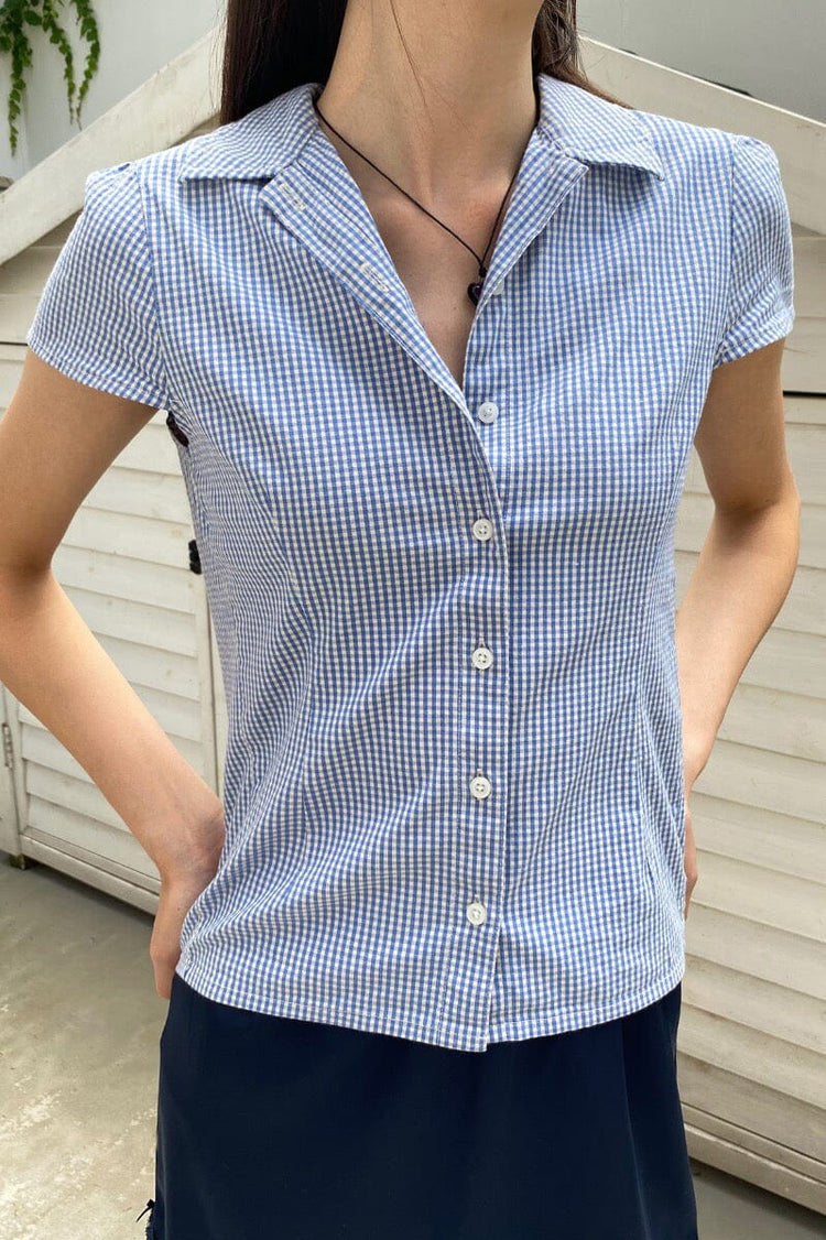 Rue Plaid Top | Blue and White Plaid / XS/S