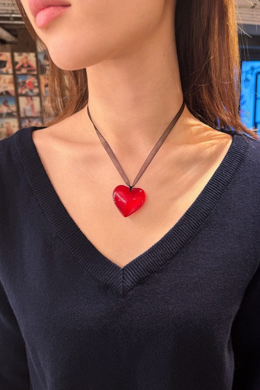 Ribbon Heart Necklace | Red