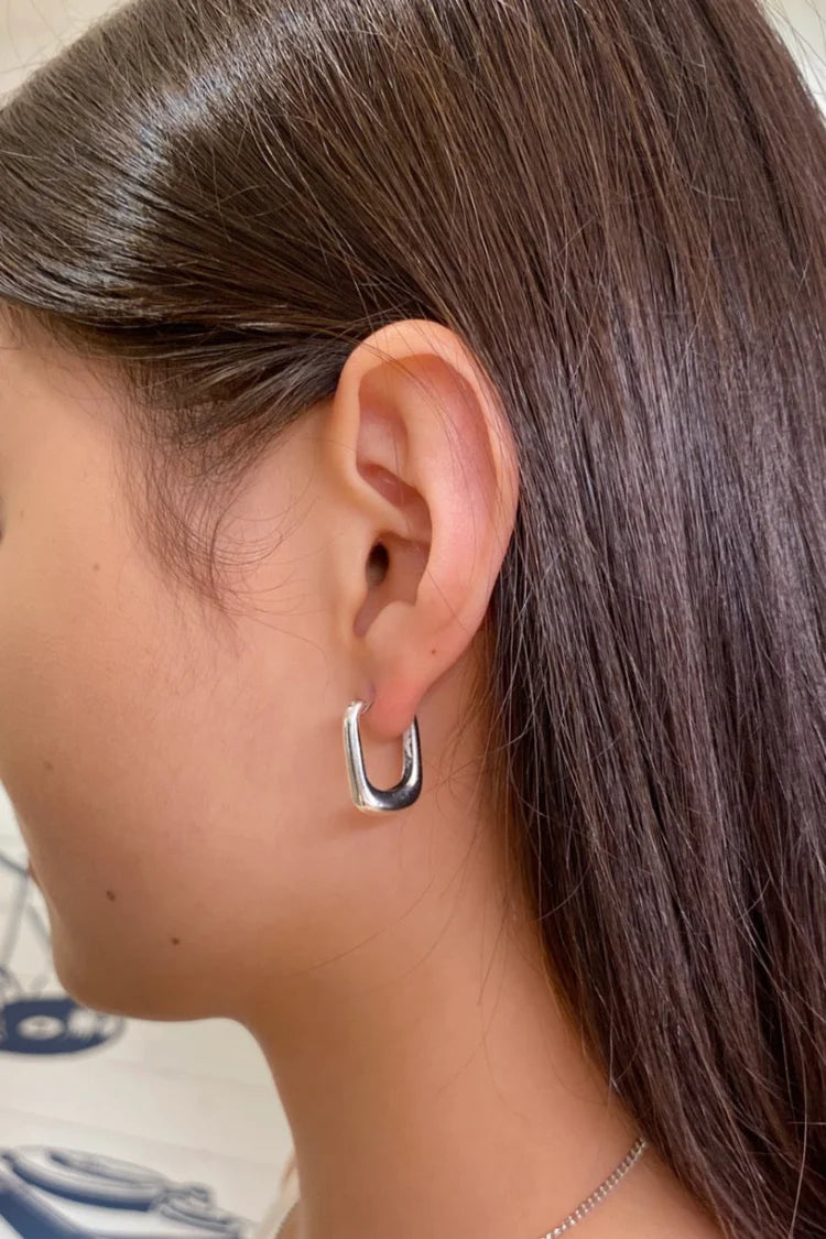 Sterling Silver Rectangle Hoops | Silver