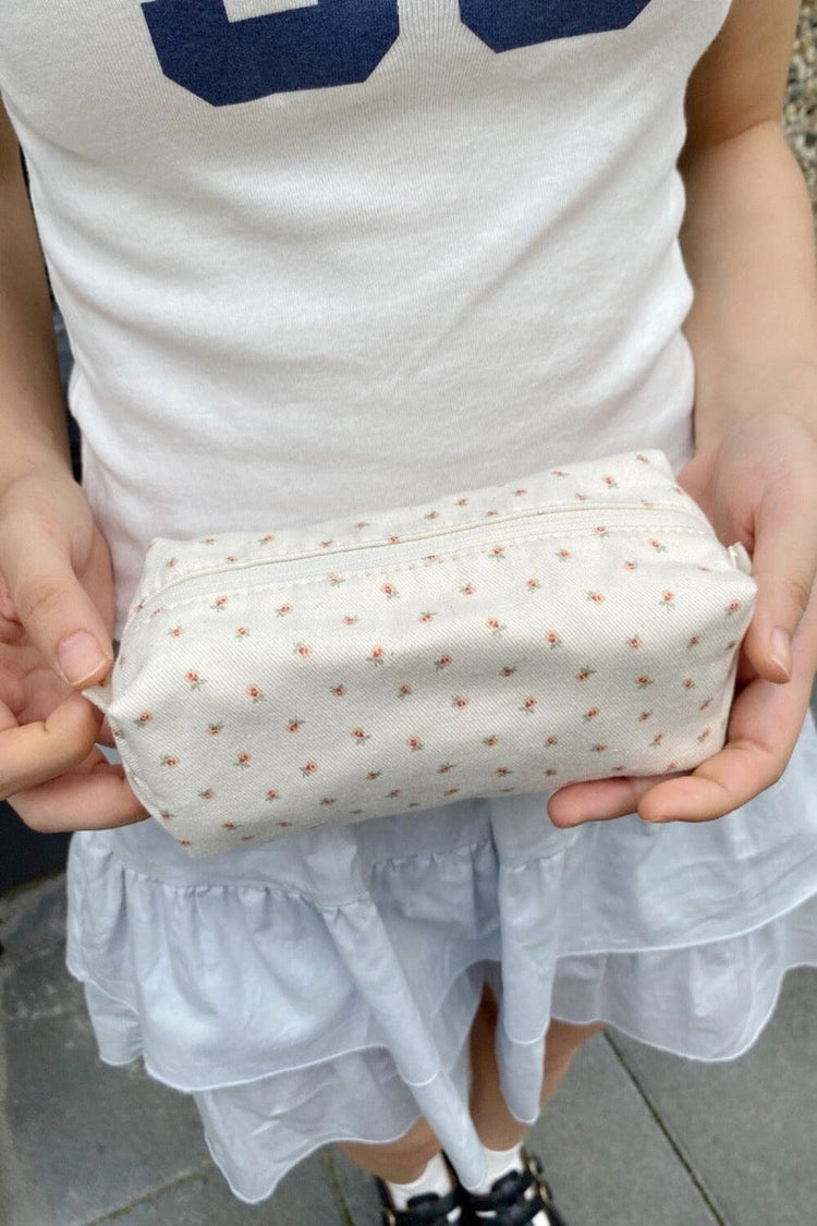 Floral Makeup Bag | Ivory With Peach Green Floral