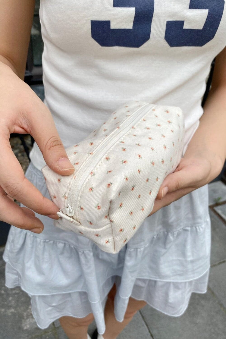 Floral Makeup Bag | Ivory With Peach Green Floral