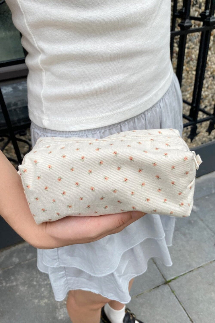 Floral Makeup Bag | Ivory With Peach Green Floral