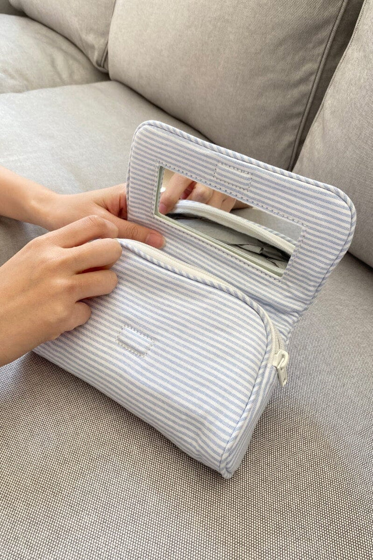 Stripe Makeup Bag | Light Blue with White Stripes