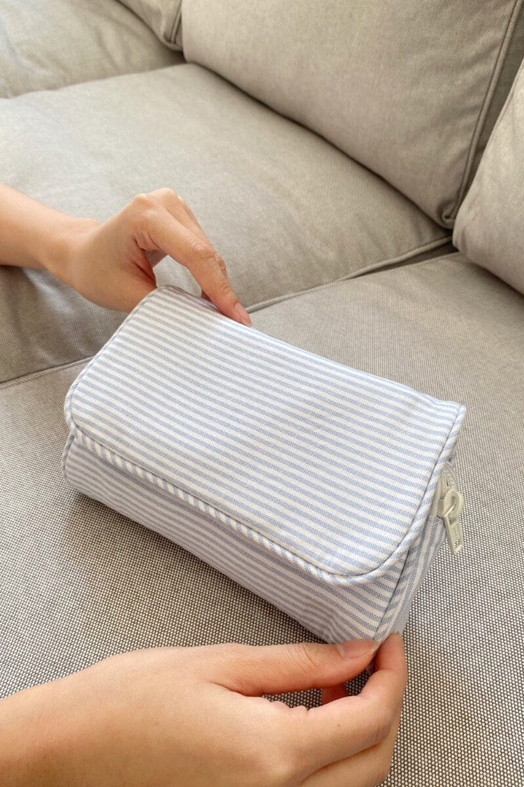 Stripe Makeup Bag | Light Blue with White Stripes